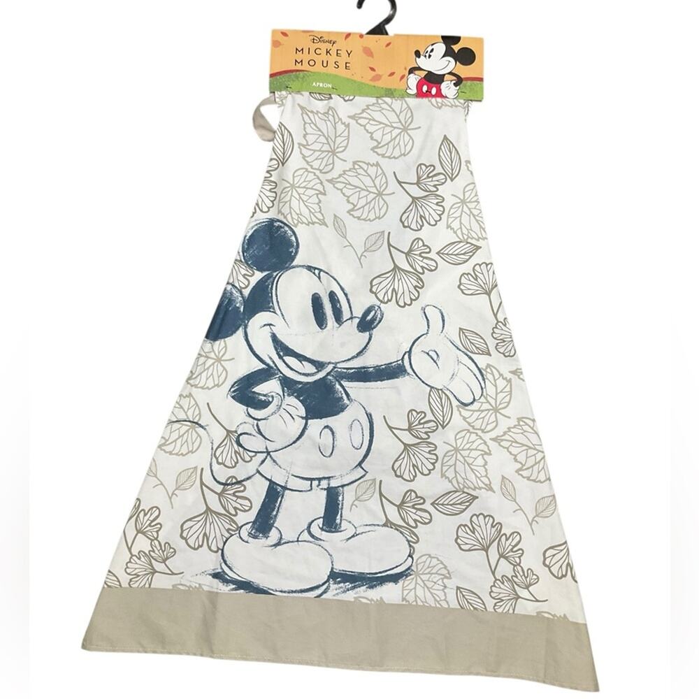 Disney Mickey Mouse Apron with Gray Fall Leaf Design NWT
